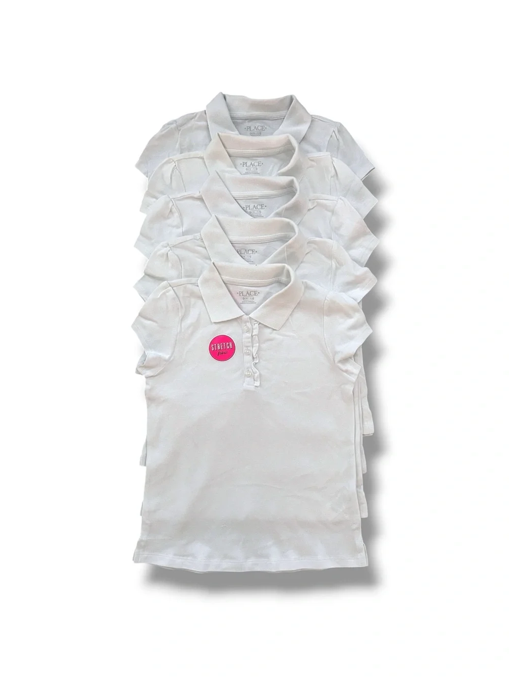 5 Pk NWT Girls White Uniform Ruffle Soft Stretch Pique Polo Shirt Size M 7/8